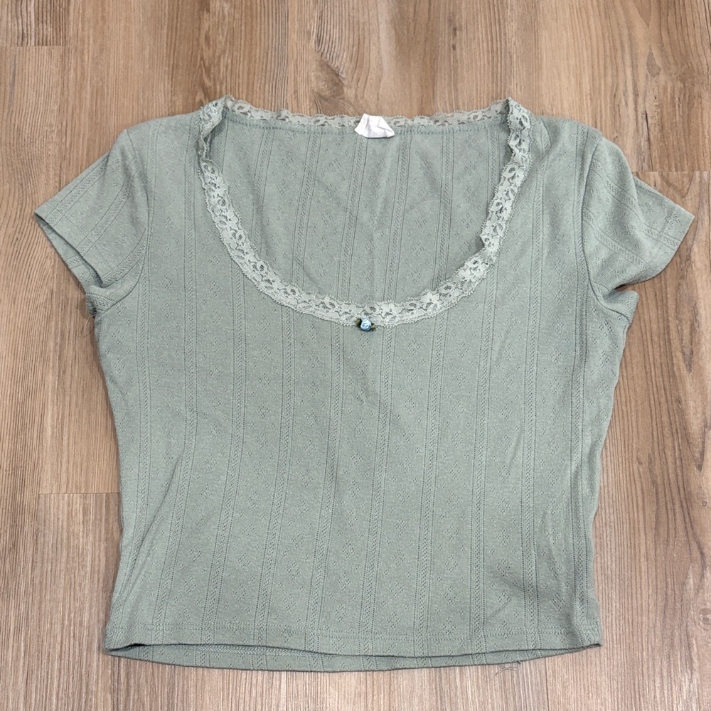Cotton On Lace Trim Short Sleeve Top